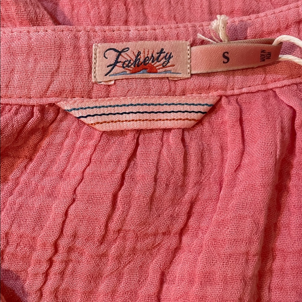 NWT Faherty Kasey Organic Cotton Tiered Dress in coral size small - Picture 6 of 7